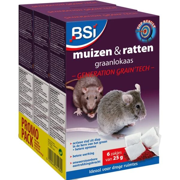 BSI Muizen- En Rattenlokaas Graan PROMOPACK 3 X150 G - Set Van 3 Stuks 3 BSI Muizen- En Rattenlokaas Graan PROMOPACK 3 X150 G - Set Van 3 Stuks